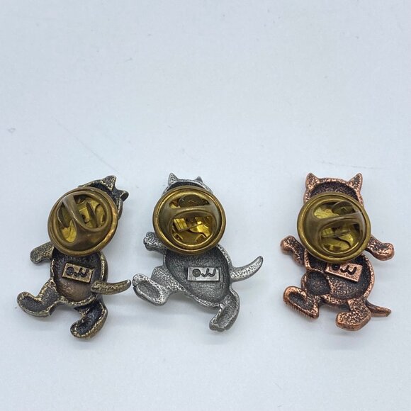 Set Of 3 Vintage Cat Lapel Pins Bronze Silver Gold Tones Secure Backings Retro - Picture 6 of 8